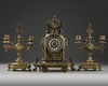 A NEO-RENAISSANCE STYLE BRONZE CLOCK AND CANDLELABRA SET, LATE 19TH CENTURY