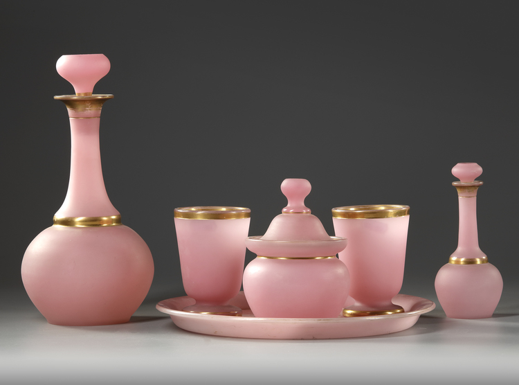 A FRENCH PINK OPALINE SERVICE SET, 19TH CENTURY