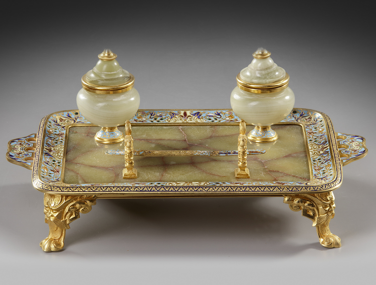 A FRENCH GILDED INKWELL, 19TH CENTURY