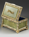 A CHAMPLEVÉ ENAMEL, GILT BRONZE AND GREEN ONYX BOX, LATE 19TH CENTURY