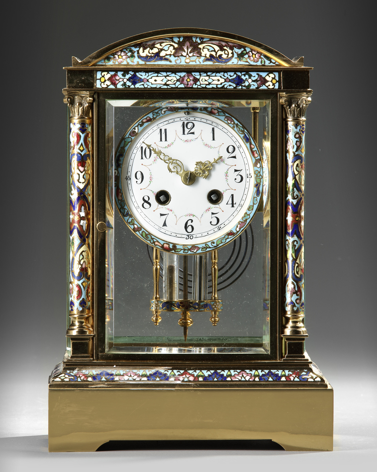 A FRENCH ORMOLU AND CHAMPLEVÉ ENAMEL MANTEL CLOCK, 19TH CENTURY