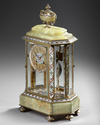 A FRENCH BRONZE AND CHAMPLEVÉ ENAMEL MANTEL CLOCK, 19TH  CENTURY