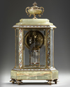 A FRENCH BRONZE AND CHAMPLEVÉ ENAMEL MANTEL CLOCK, 19TH  CENTURY