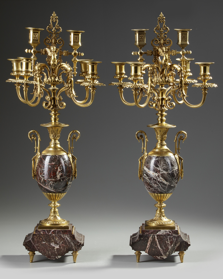 A PAIR OF FRENCH GILT CANDELABRAS.LATE 19TH CENTURY