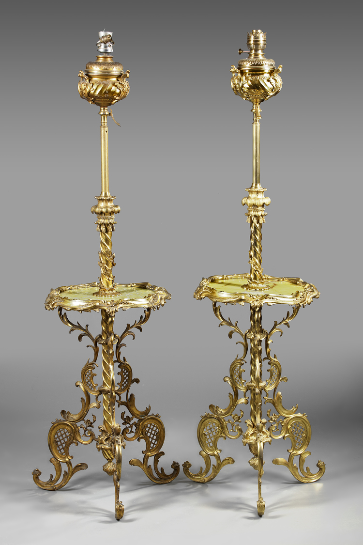 A PAIR OF ORMOLU FLOOR LAMPS, 19TH CENTURY