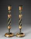 A PAIR OF KASHMIR LACQUERED WOOD CANDLESTICKS, 19TH CENTURY