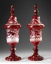 A LARGE PAIR OF RED BOHEMIAN GLASS CUPS, LATE 19TH CENTURY