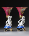 A PAIR OF FRENCH PORCELAIN AND BISCUIT VASES, 19TH CENTURY