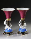 A PAIR OF FRENCH PORCELAIN AND BISCUIT VASES, 19TH CENTURY