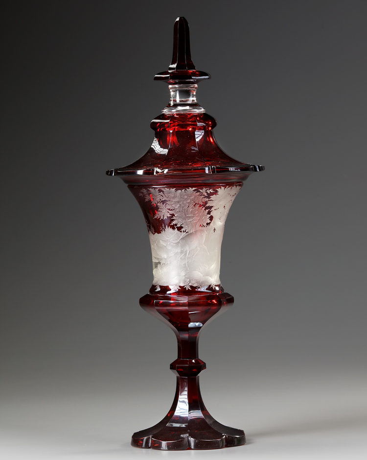 A BOHEMIAN RED GLASS GOBLET, LATE 19TH CENTURY