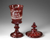A BOHEMIAN RED GLASS GOBLET, LATE  19TH CENTURY