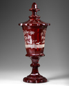 A BOHEMIAN RED GLASS GOBLET, LATE  19TH CENTURY