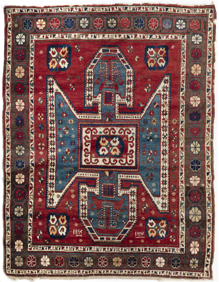 A 'SHIELD' KAZAK, DATED AND SIGNED,19TH CENTURY