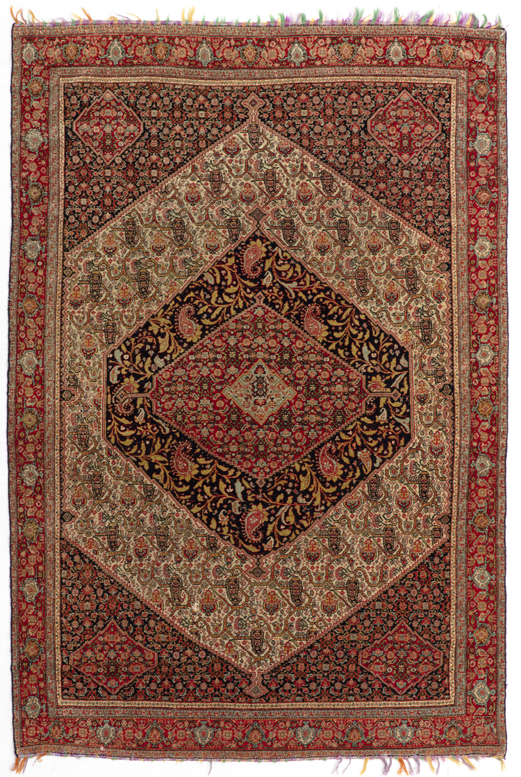 A SEVEN COLOR SENE RUG, LATE  19TH CENTURY