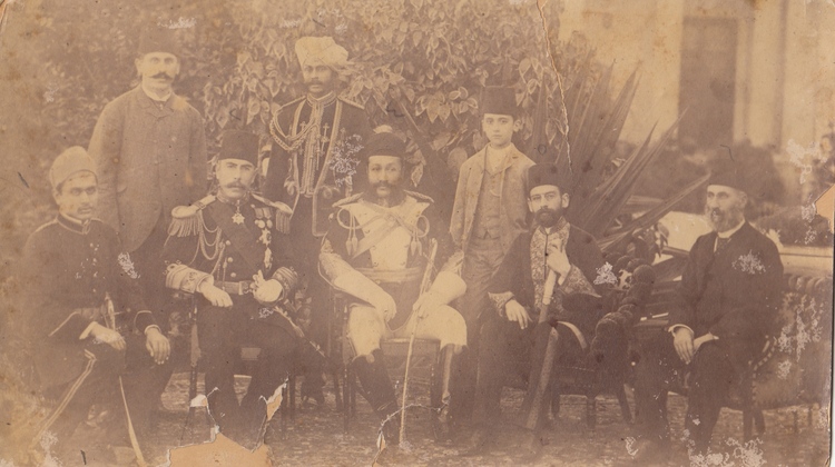 A RARE PHOTOGRAPH OF THE MARSHAL AHMED RATIB PASHA WITH THE MAYOR OF YANBU FARHAD PASHA IN HAIDER ABAD (INDIA), 1920s 