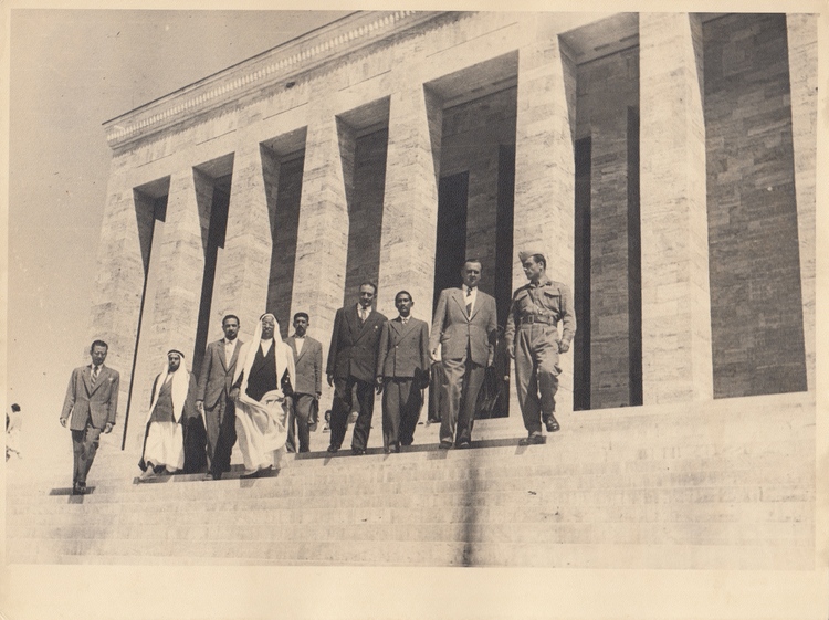 A SET OF CARDBOARD PHOTOS BELONGING TO SHEIKH SALEM BIN MAHFOUZ (FOUNDER OF THE NATIONAL COMMERCIAL BANK IN SAUDI ARABIA) WITH ONE OF THE AL-KAAKI'S FAMILY AND THEIR COMPANIONS DURING THEIR VISIT TO THE ARAB REPUBLIC OF EGYPT IN THE MID-1950s