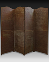 A FOUR PANEL LEATHER SCREEN, DATED 1346 AH /1927-28 AD