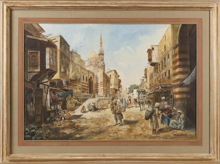 A LARGE PAINTING DEPICTING EGYPT-CAIRO, 1912