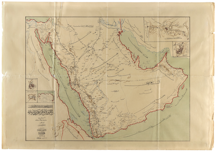 AN IMPORTANT DETAILED MILITARY OTTOMAN MAP OF THE ARABIAN PENINSULA, ESPECIALLY DIR’IYAH, DATED 1325 AH/1907 AD