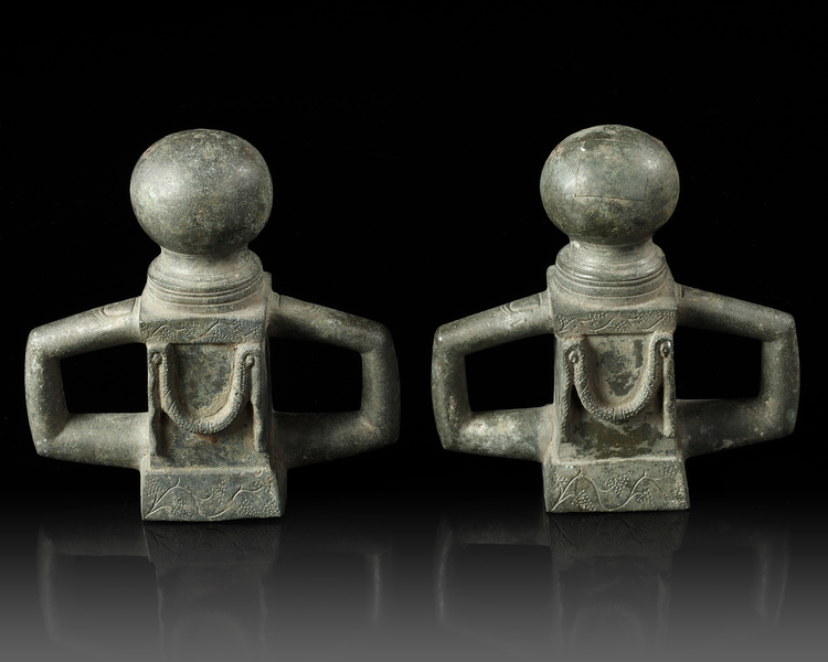 A PAIR OF ROMAN BRONZE CHARIOT FITTINGS, CIRCA 2ND/3RD CENTURY AD