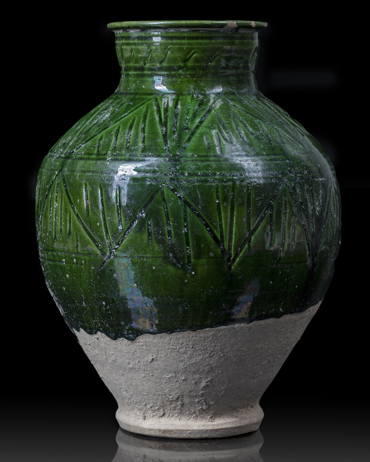 A RARE INTACT FATIMID LEED-GLAZED JAR, EGYPT, 10TH-11TH CENTURY