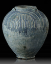 A POST SASSANIAN TURQUOISE GLAZED POTTERY STORAGE JAR, IRAN OR IRAQ, 7TH-8TH CENTURY