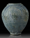 A POST SASSANIAN TURQUOISE GLAZED POTTERY STORAGE JAR, IRAN OR IRAQ, 7TH-8TH CENTURY