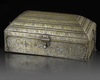 A SILVER INLAID BRASS SCRIBE'S WRITING BOX, DELHI SULTANATE INDIA, 15TH CENTURY