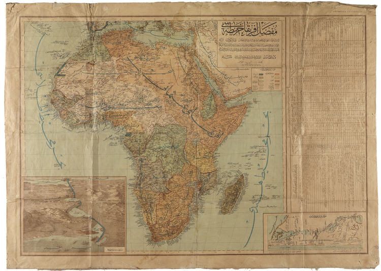 A FOLDING OTTOMAN MAP INDICATING THE BORDERS OF THE OTTOMAN EMPIRE IN THE CONTINENT OF AFRICA