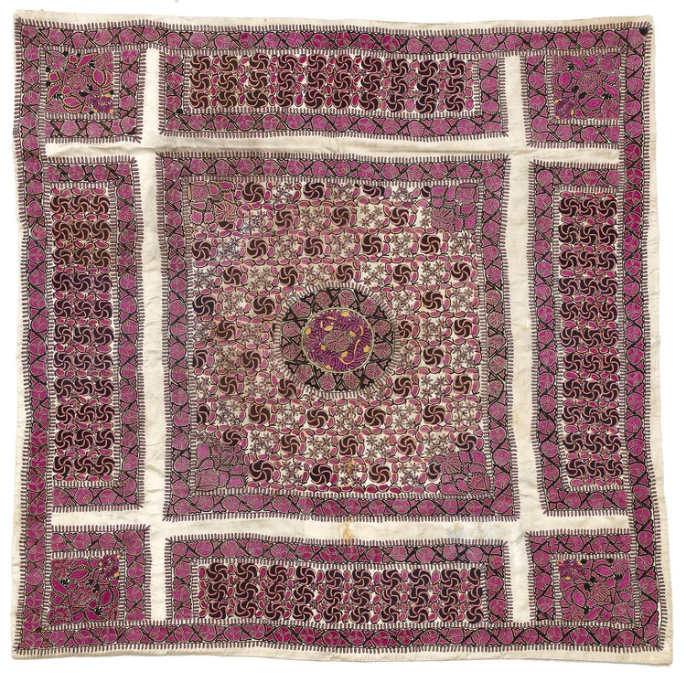 A PURPLE SILK PANELS, PERSIA, 20TH CENTURY