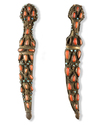A PAIR OF CORAL AND TURQUOISE INSET GOLD-DAMASCENED DAGGERS, OTTOMAN TURKEY, FIRST HALF 18TH CENTURY