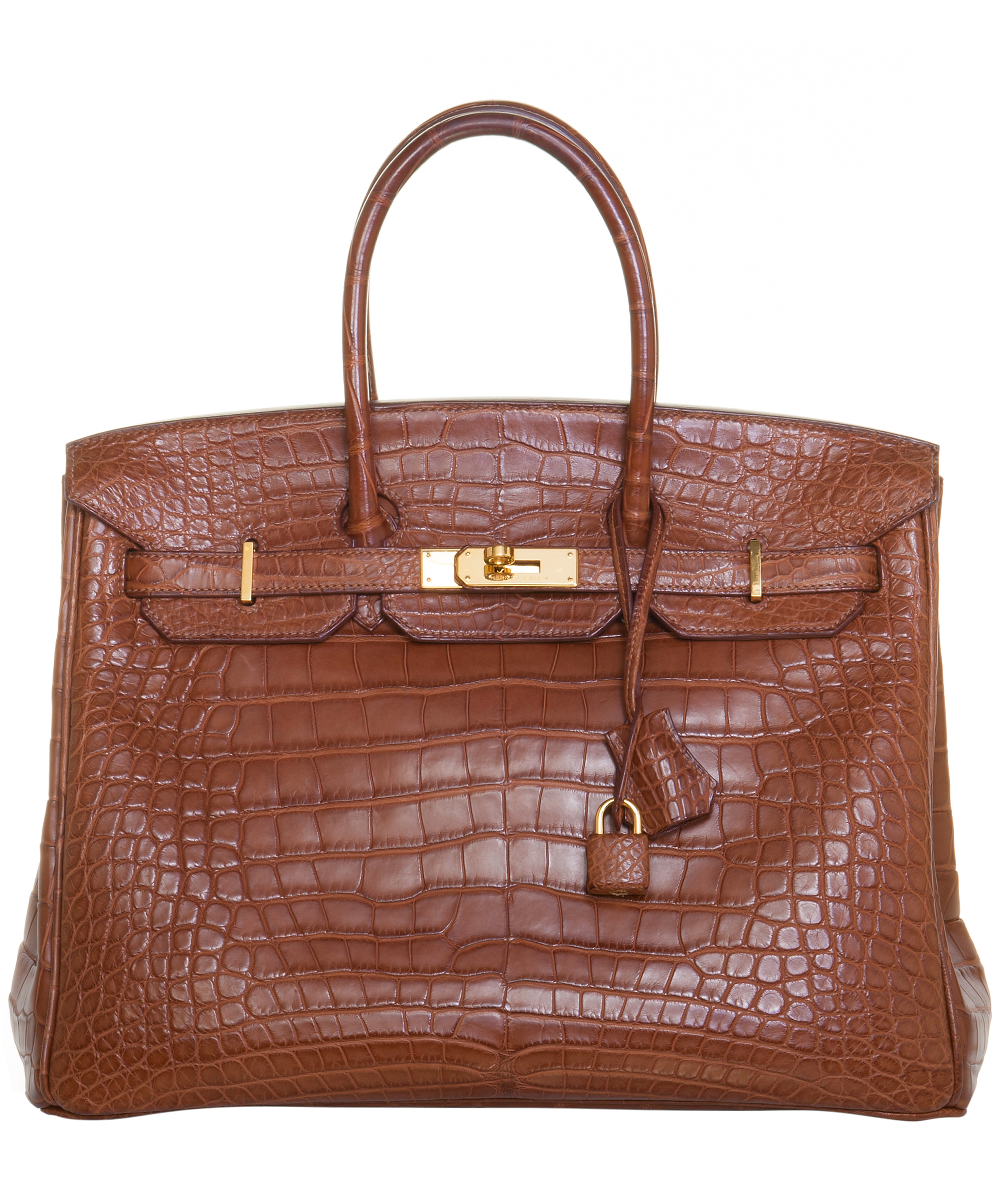 Hermes 35cm Matte Miel Porosus Crocodile Birkin Bag with Gold