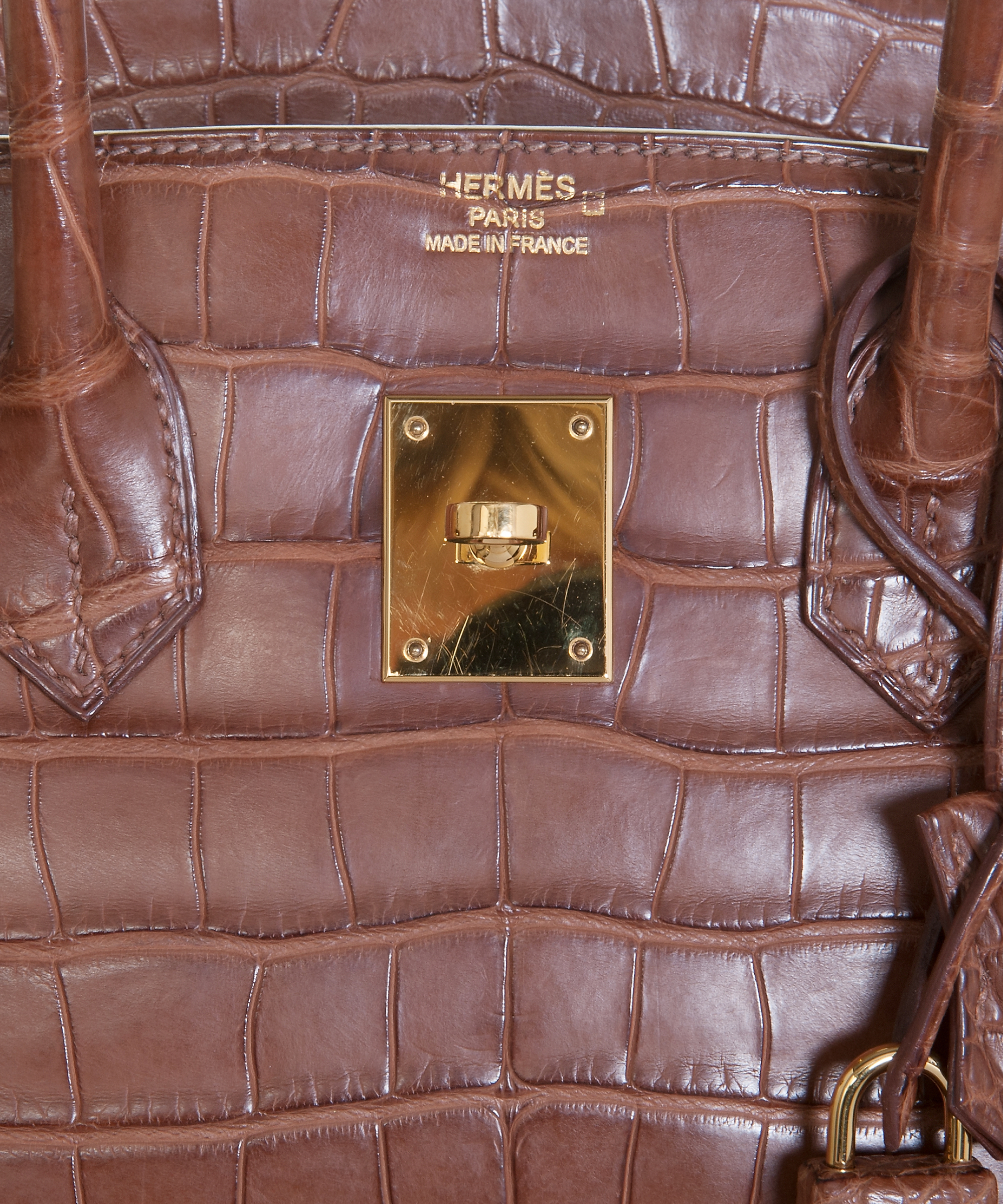 Hermes 35cm Matte Havana Porosus Crocodile Birkin Bag with Gold