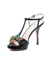 Prada Bejeweled Black Patent Leather T-Strap Sandal