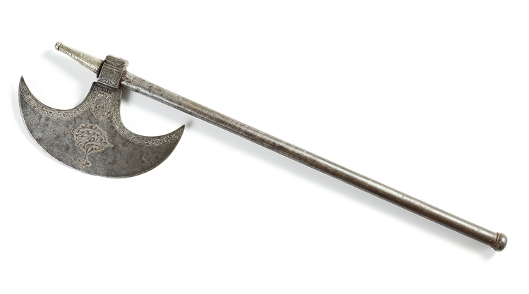 A CEREMONIAL BATTLE AXE TABARZIN, PERSIA, SAFAVID, 17TH -18TH CENTURY
