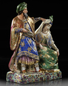 A PARIS PORCELAIN GROUP OF AN ORIENTAL MAN AND COMPANION, MID-19TH CENTURY, IN THE JACOB PETIT STYLE