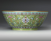 A  LARGE FAMILLE ROSE GREEN-GROUND BOWL DAOGUANG SIX-CHARACTER SEAL MARKS IN IRON RED AND OF THE PERIOD (1821-1850)