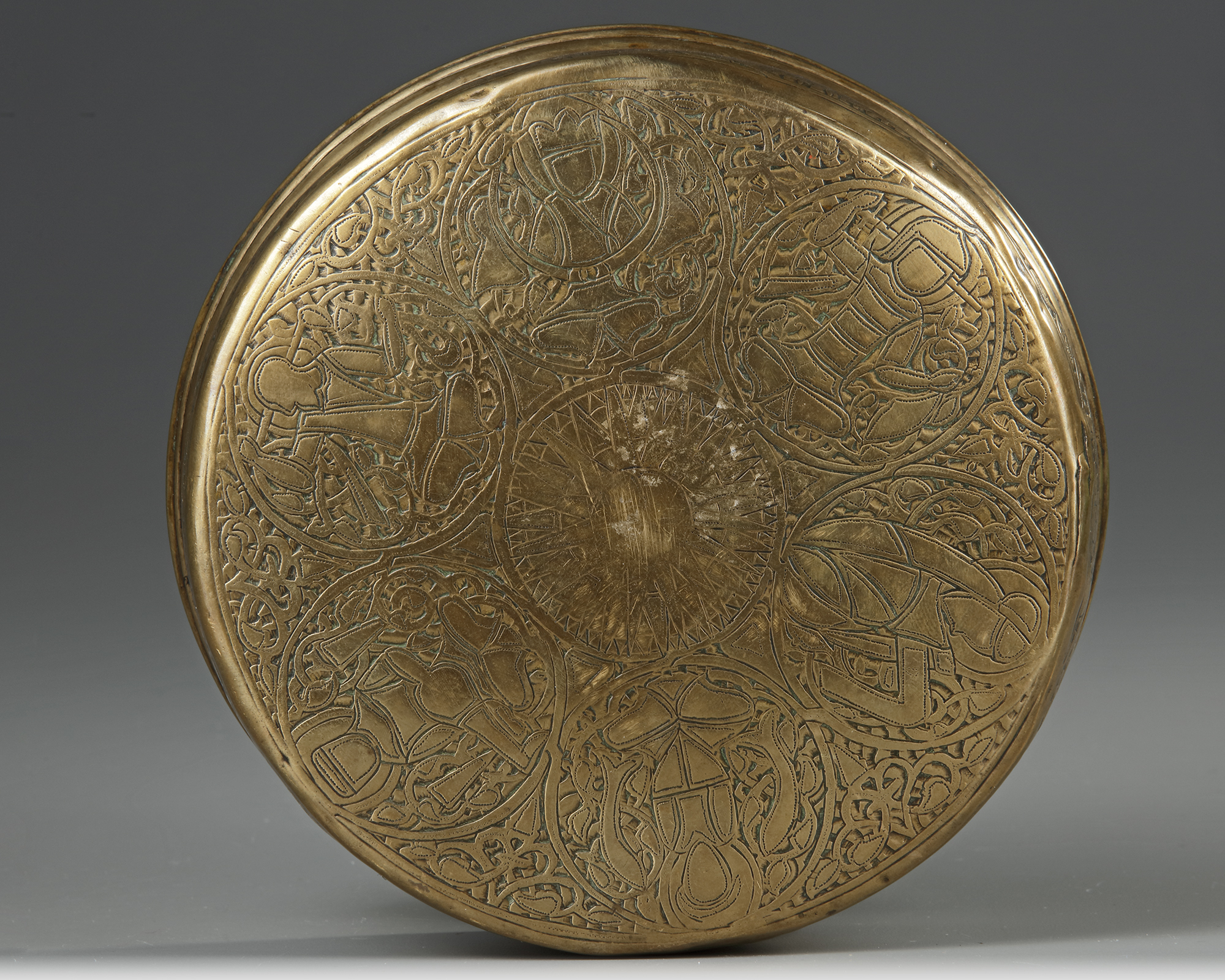 A FINE MAMLUK BRASS BOWL WITH A FLARED RIM, EGYPT OR SYRIA, 14TH 