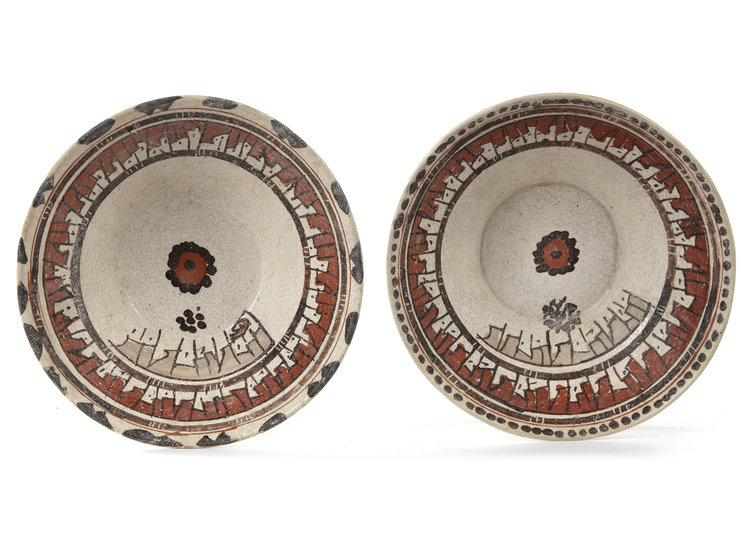 TWO NISHAPUR SLIP-PAINTED POTTERY BOWLS, 9TH-10TH CENTURY
