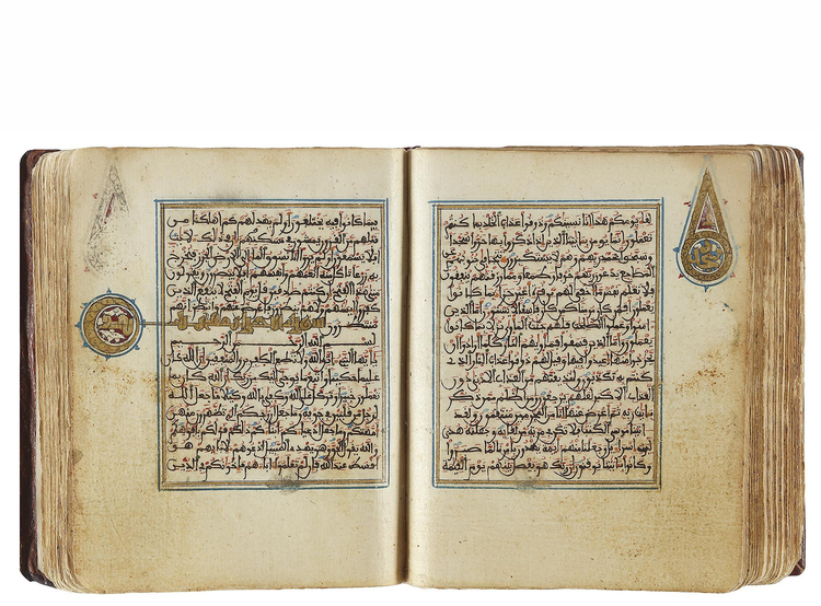 A SMALL ILLUMINATED QURAN WRITTEN IN MAGHRIBI SCRIPT, NORTH AFRICA PROBABLY MOROCCO, 17TH CENTURY