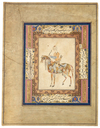 AN ILLUMINATED PERSIAN MINIATURE, ARCHER RIDING A HORSE, 19TH CENTURY
