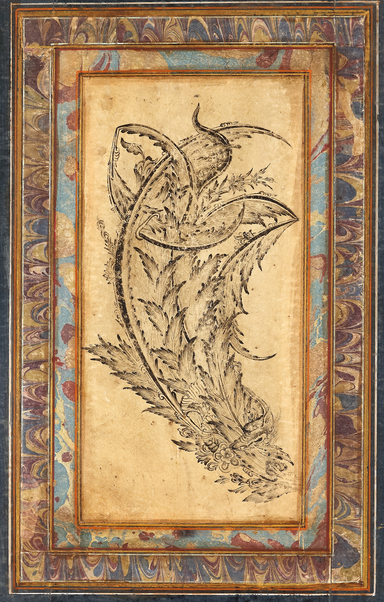AN OTTOMAN DRAGON WRAPPED AROUND SAZ LEAVES, 18TH CENTURY