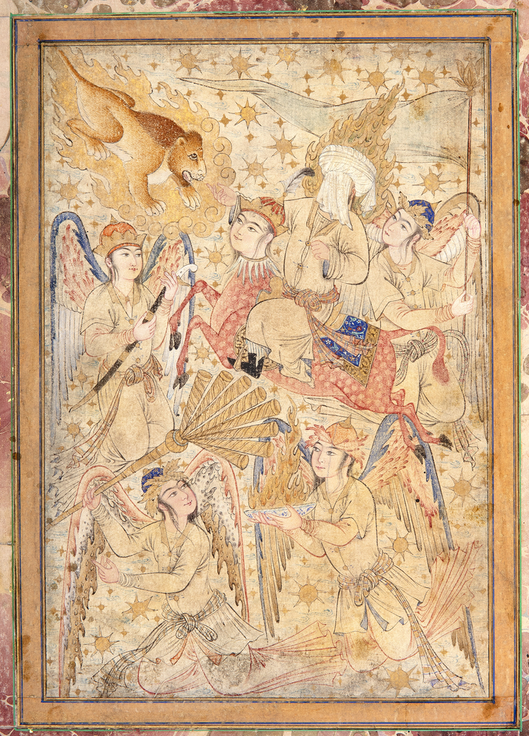 A PERSIAN MINIATURE OF THE MI'RAJ (THE ASCENT OF THE PROPHET MUHAMMAD TO HEAVEN), 19TH CENTURY