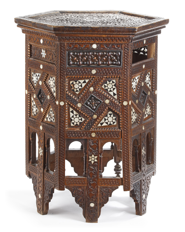 A DAMASCUS MOTHER-OF-PEARL INLAID WOOD OCCASIONAL TABLE  SYRIA, LATE 19TH CENTURY