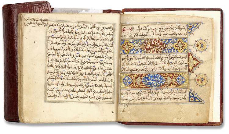 A SMALL ILLUMINATED QURAN WRITTEN IN MAGHRIBI SCRIPT, NORTH AFRICA PROBABLY MOROCCO, DATED 1273 AH/1856 AD