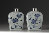 A Pair of Blue and White Tea Caddies with Silver Lids