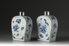 A Pair of Blue and White Tea Caddies with Silver Lids