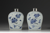 A Pair of Blue and White Tea Caddies with Silver Lids