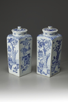 A Pair of Blue and White Square Jars with Cover