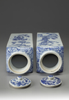 A Pair of Blue and White Square Jars with Cover